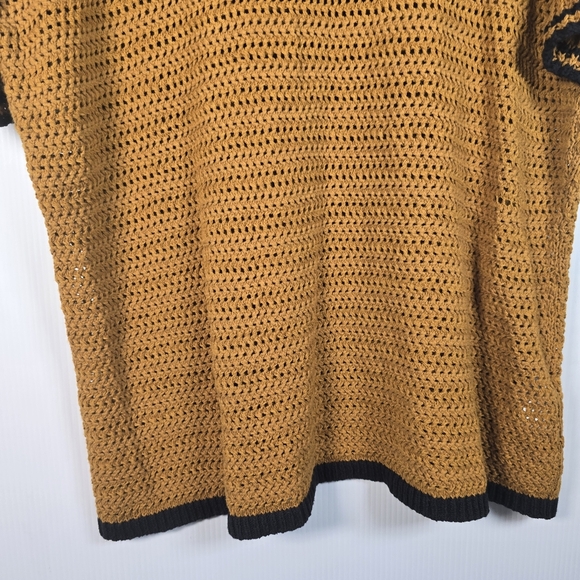 NWT Loft Women's Mustard Crochet Top with Black Trim Size L Ruffled Sleeve - Picture 11 of 11
